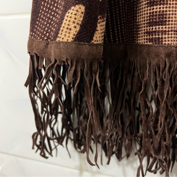 Vese 8 Brown Tan A-line Lace Trim Front Tie Zip Fringe Western Cowgirl Skirt - Picture 4 of 9